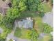 Aerial view of a suburban home featuring a well-manicured lawn, patio and mature trees at 1245 Smokehouse Trl, Cumming, GA 30041