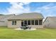 Backyard patio with an outdoor seating area and lush green lawn at 2965 Westlington Cir, Cumming, GA 30040