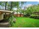 Serene backyard with lush lawn, mature trees, privacy fence, and a garden area at 728 Antone Nw St, Atlanta, GA 30318