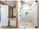 Close-up of updated walk-in shower and soaking tub in the main bathroom at 4424 English Loop, Stonecrest, GA 30038