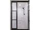 Modern walk-in shower featuring subway tile and stylish black trim at 957 Sharon Se Cir, Smyrna, GA 30080