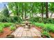 Landscaped backyard featuring a charming stone fountain at 120 Bent Creek Dr, Woodstock, GA 30189
