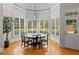 Sunlit breakfast nook with a circular table, large windows, and a view of the garden at 325 Edwards Brook Ln, Canton, GA 30115