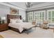 Spacious main bedroom with hardwood floors, chandelier, and sitting area with chairs at 325 Edwards Brook Ln, Canton, GA 30115