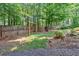 Large backyard with privacy fence features a wooden swing set and plenty of mature trees for shade at 3987 Tamarack Nw Dr, Kennesaw, GA 30152