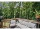 Cozy back deck area featuring plush outdoor seating with cushions and lush views at 3030 Winchester Dr, Cumming, GA 30041