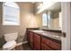 Bathroom featuring a vanity, mirror, toilet, and window at 122 Summer Pl, Norcross, GA 30071