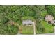 Aerial shot showcasing a property with an expansive yard surrounded by lush, mature trees at 105 Laney Ct, Mcdonough, GA 30252