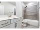 Modern bathroom with a white vanity, gray tiling in the shower, and sleek fixtures offers a spa-like feel at 2560 Clairebrooke Bnd, Atlanta, GA 30341