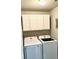 Efficient laundry room with upper cabinets and modern washer and dryer appliances at 558 Hideaway Dr, Jonesboro, GA 30238