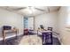 Basement featuring a dark-painted floor, a working desk, and an egress doorway at 147 Olympic Pl, Decatur, GA 30030