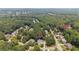 An aerial view shows a house and neighborhood with lush trees and a river at 735 River Ridge Ln, Suwanee, GA 30024