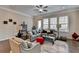 Bright living room features large windows, stylish furniture, and hardwood floors at 747 Topsail Ln, Alpharetta, GA 30005