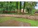 Backyard view with retaining wall and trees in the background at 900 Fleetwood Cir, Atlanta, GA 30311