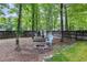 Cozy backyard with a fire pit and wooden seating area, perfect for relaxing evenings at 1634 Crittenden Ln, Lawrenceville, GA 30043
