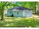 Charming single-story home with blue siding, well-maintained lawn, and mature trees at 1396 Elizabeth Ln, Atlanta, GA 30344