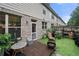Cozy backyard featuring artificial turf, brick fence and patio area with outdoor seating and decor at 2069 Brightleaf Way # 123, Marietta, GA 30060