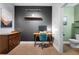 Well-lit office space with modern decor, hardwood flooring, and convenient half bath at 2069 Brightleaf Way # 123, Marietta, GA 30060