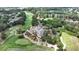 Aerial view showcasing a golf course community, lush trees, and well-maintained greens and fairways at 119 Kennemer Ct, Johns Creek, GA 30097