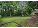 Lush backyard view, highlighting the spaciousness and serene setting, with a firepit, and garden at 2640 Spring Se Dr, Smyrna, GA 30080