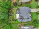 An aerial view captures a well-manicured backyard with manicured lawn, garden and mature trees at 7060 Summit Ridge Chase, Cumming, GA 30041