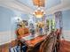 Formal dining room features hardwood floors, chandelier, blue walls, and elegant furnishings at 7060 Summit Ridge Chase, Cumming, GA 30041