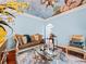 Living room featuring a custom ceiling mural, hardwood floors and refined furnishings at 7060 Summit Ridge Chase, Cumming, GA 30041