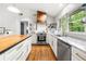 Modern kitchen with stainless steel appliances, butcher block island, granite countertops, open shelving, and white cabinetry at 2020 New Kemp Rd, Marietta, GA 30066