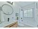 Modern bathroom featuring a soaking tub, a rainfall shower and stylish fixtures at 259 Tarragon Sw Way, Atlanta, GA 30331