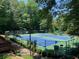 View of the community's tennis courts surrounded by mature trees at 1875 Skidmore Cir, Lawrenceville, GA 30044