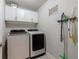 Laundry room featuring a side-by-side washer and dryer, upper cabinets and cleaning supplies at 4104 Townsend Ln, Dunwoody, GA 30346