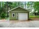 Exterior garage with a sign that reads, 