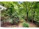 Backyard view overlooking lush mature trees and landscaping at 3726 Scotts Mill Run, Peachtree Corners, GA 30096