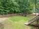 Spacious backyard featuring lush green grass, mature trees, and a charming wooden fence at 1440 Boundary Blvd, Suwanee, GA 30024