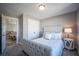 Cozy bedroom showcasing a tufted headboard, neutral tones, and ample closet space at 1741 Prospect Way, Conyers, GA 30094