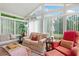 Bright sunroom featuring lots of windows with comfortable seating and views of the yard at 580 River Valley Dr, Dacula, GA 30019