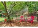 Serene backyard featuring mature trees, colorful flowers, and inviting seating for outdoor enjoyment at 221 Creekside Pass Pass, Canton, GA 30114