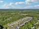 An aerial view showcases a lovely neighborhood nestled amidst a dense green forest on a sunny day at 2909 Everson Ridge Ct, Snellville, GA 30039