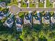 Aerial shot showcases backyard pools, lush lawns, and neighborhood streets lined with well-kept homes at 2909 Everson Ridge Ct, Snellville, GA 30039