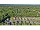 An aerial view displays a neighborhood with well-maintained lawns surrounded by a lush forest at 2909 Everson Ridge Ct, Snellville, GA 30039