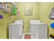 Practical laundry room with washer, dryer, and storage shelves for convenience at 60 Heaton Dr, Covington, GA 30016