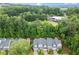 Stunning aerial view of townhomes surrounded by lush greenery and trees, offering a serene and private setting at 124 Calder Dr, Alpharetta, GA 30009