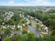 An aerial view of a suburban neighborhood, filled with lush trees and well-maintained properties under a blue sky at 10795 Glenbarr Dr, Johns Creek, GA 30097