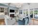 Inviting living room featuring a fireplace, built-in shelves, and French doors opening to a backyard pool at 3639 Paper Mill Se Rd, Marietta, GA 30067