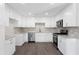 Modern kitchen with white cabinets, granite countertops, tile backsplash, and stainless steel appliances at 3729 Meadow Glen Cir, Ellenwood, GA 30294