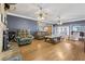 Hardwood floors, stone fireplace, and neutral paint colors create an inviting atmosphere in the large living room at 2371 Leguin Mill Rd, Locust Grove, GA 30248