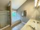Bathroom showcasing a double vanity, shower, separate soaking tub and window views at 690 Kimball Parc Way, Alpharetta, GA 30022