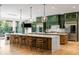 Gourmet kitchen featuring a double island, premium stainless steel appliances, and custom green cabinets at 1430 N Harris Rdg, Atlanta, GA 30327