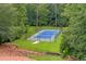 View of the home's tennis court nestled in the trees with deer grazing in the grass at 1430 N Harris Rdg, Atlanta, GA 30327