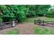 The Apalachee Heritage nature trail entrance, featuring a wooden fence and signage amidst serene greenery at 2633 Hanriva Ct, Dacula, GA 30019